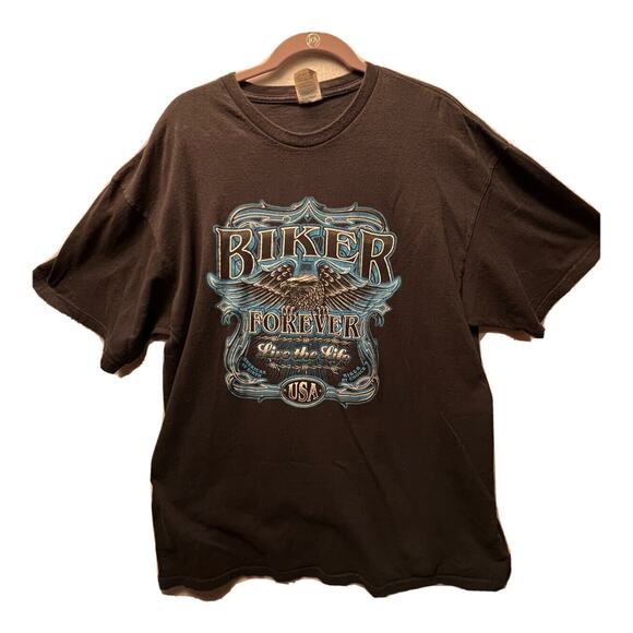 Biker Forever T-Shirt On Delta Tag Size 2XL Short Sleeve Round Neck Black - Picture 1 of 9